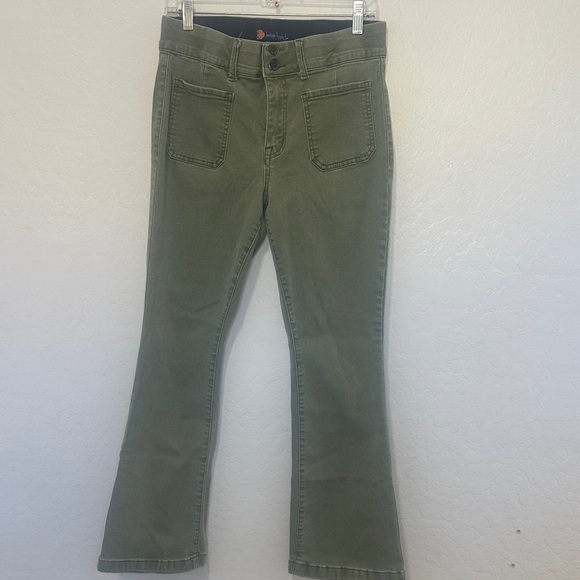 Indigo Denim - Indigo poppy women’s size 12 Olive Green Flare Jeans y2k Wide Leg stretch high